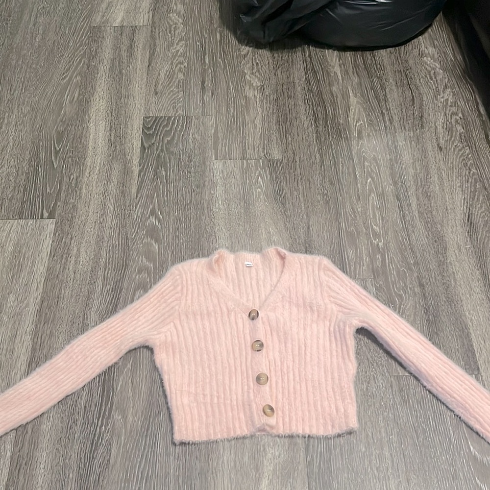Pink Cropped button up shirt